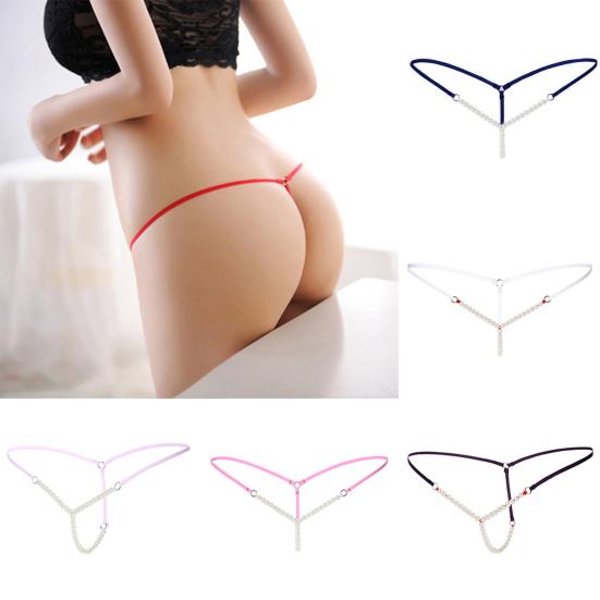 Women Sexy Faux Pearl String Massage  Underwear Briefs Thongs G-String Knickers