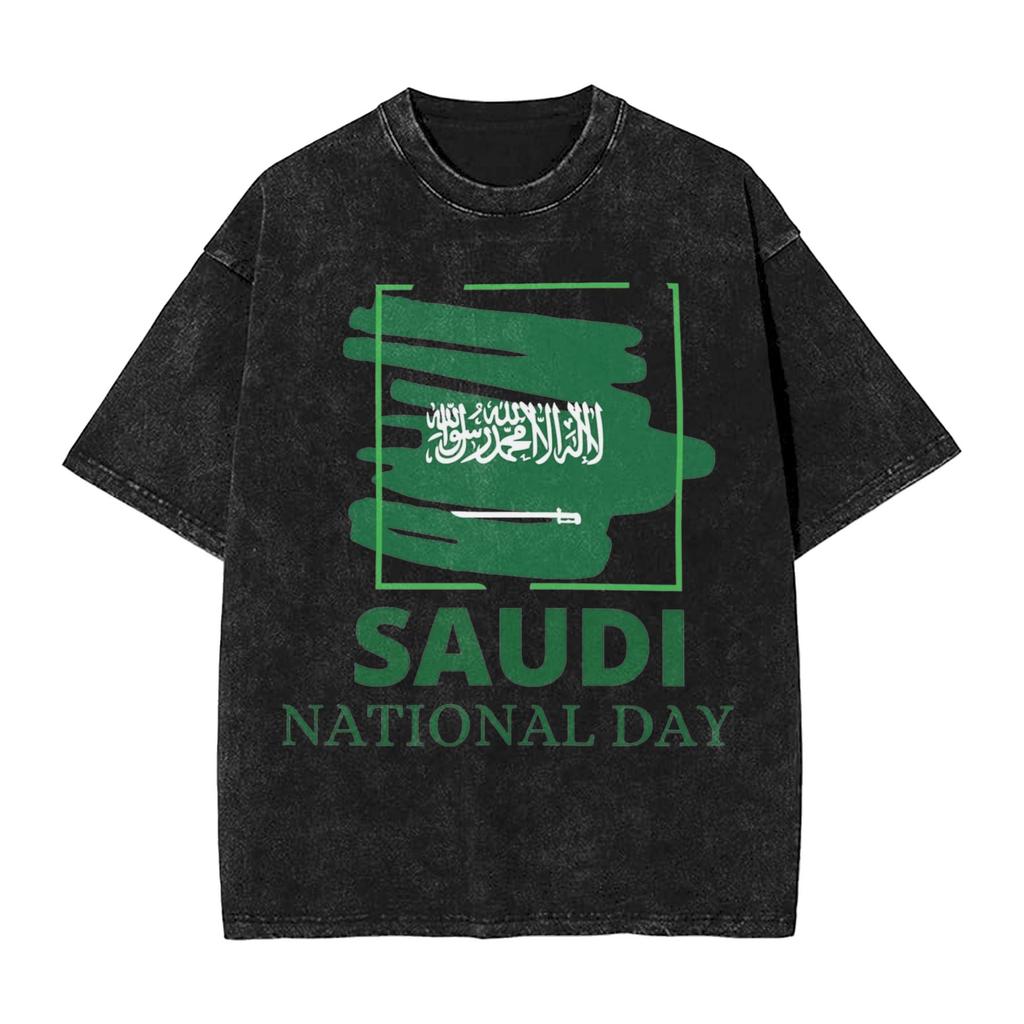 Harajuku Gewaschenes Hemd Saudi-Arabien September Accessoires Neuheit T-Shirt Oversize Nationalfeiertag Streetwear Sommer T-Shirt