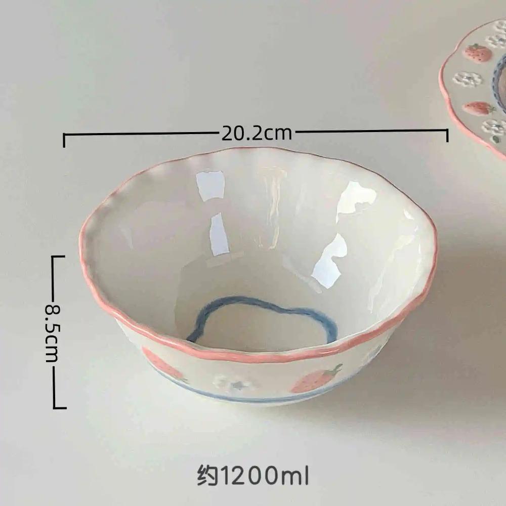 Underglaze Strawberry Relief Ceramic Tableware Household Rice Bowl Round Plate Oval Plates Taste Saucer Spoon Gift