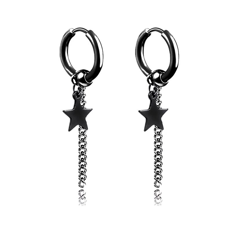Punk Stainless Steel Chain Hoop Earrings Unisex Goth Pop Hip Hop Pendants Fashion Ear Jewelry Accessories