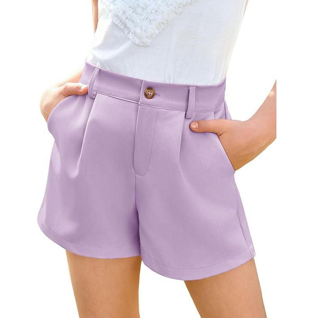 Girls' Elastic Waist Shorts - Solid Color Wide Leg With Pockets
