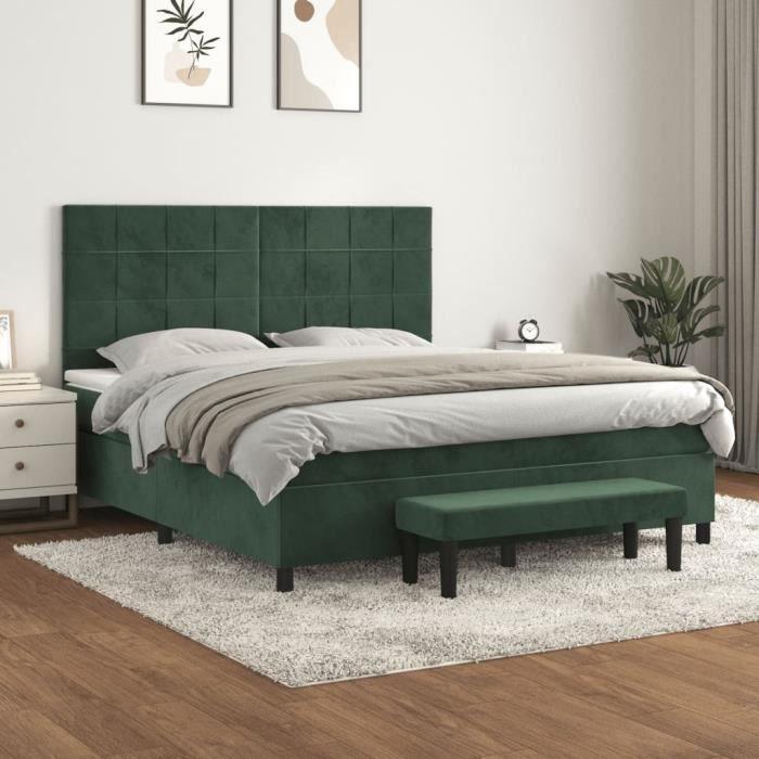 3137860 vidaXL Lit à sommier tapissier et matelas Vert foncé 180x200cm Velours