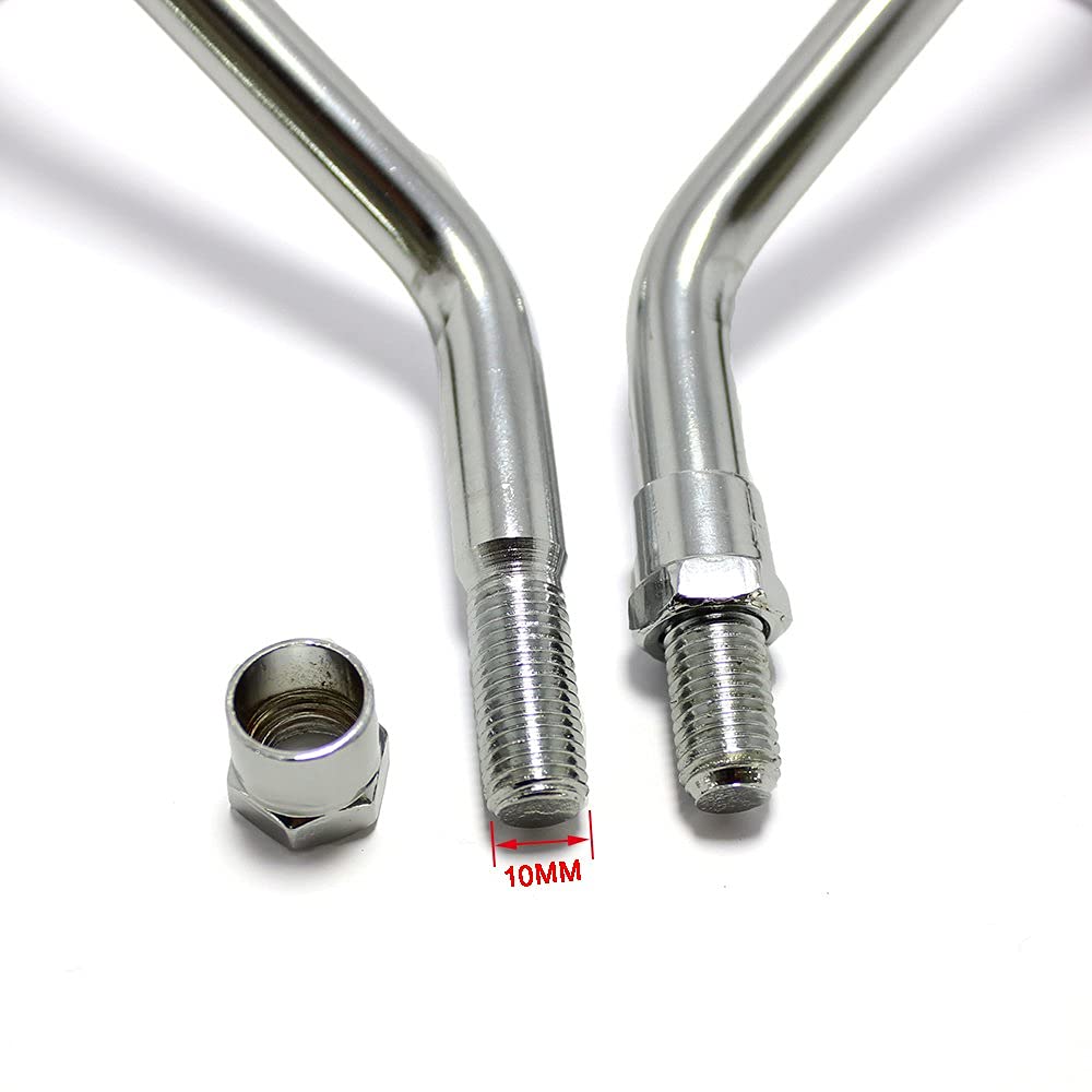 Motorcycle Left and Right 10mm Standard Chrome Plated Universal Fit for Kawasaki and Honda Motorcycles Mirrors, Set, Thread, Silver, Adjustable,
