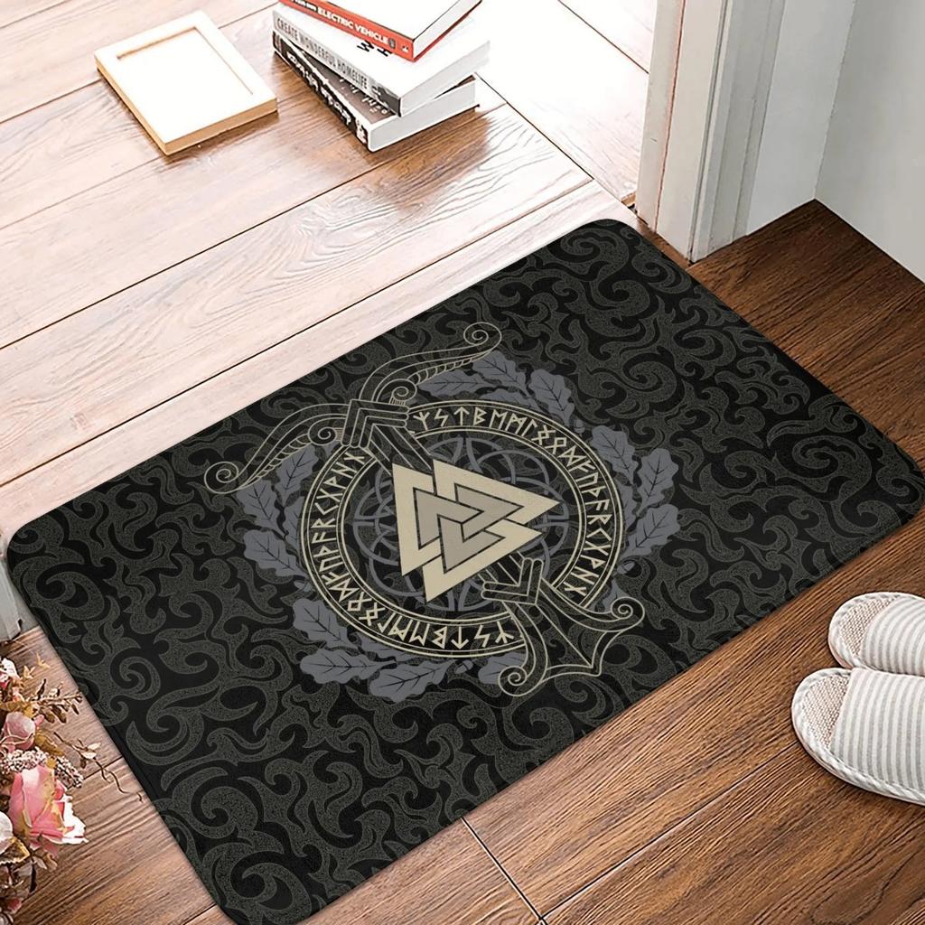 Viking Nordic Celtic Symbol Entrance Door Floor Mat Vikings Tattoo Odins Ravens Carpet Rugs Anti-Slip Waterproof Bathroom Mat