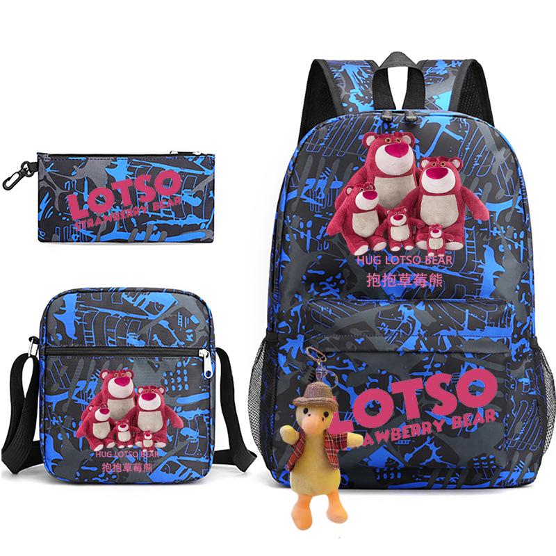 Large Capacity Schoolbag with Shoulder Strap; Student Three-piece Pencil Case Set