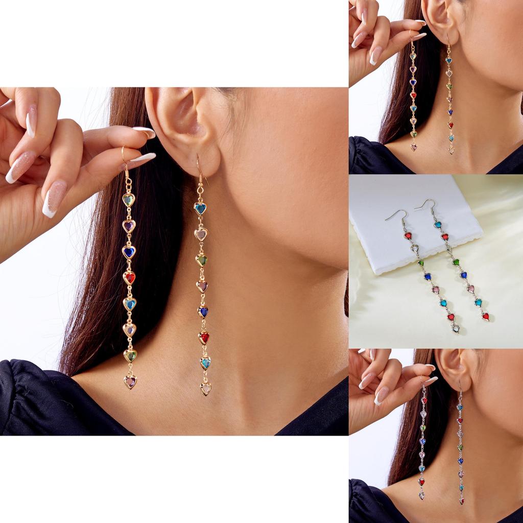 Spring Heart Themed Long Dangle Earrings With Tassels And Electroplated Finish For Girls