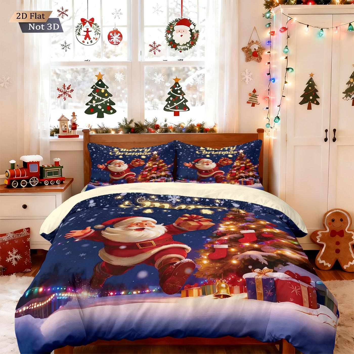

Comforter 3Pcs Merry Christmas Cartoon Santa Claus Print Coreless Multi Size Bedroom Bedding Holiday Decoration Comforter (quilt)-EU Single(135*200cm)3pcs