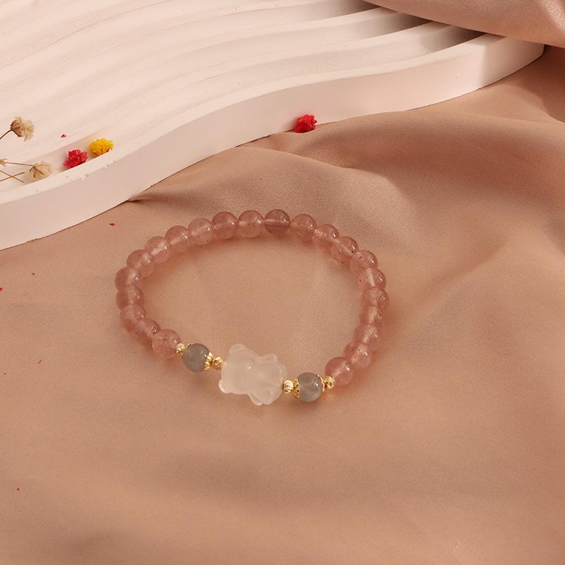 Natural Strawberry Crystal Bracelet, Peach Blossom Bracelet, Moonstone Cat's Claw Crystal Pixiu Natural Freshwater Pearl Bracelet.