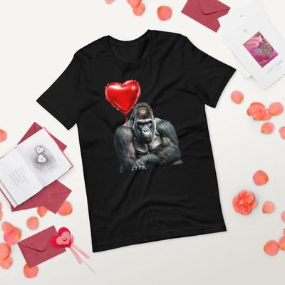 Funny Gorilla T Shirt Love Heart Balloon Valentines Day For Monkey Lover S Girlfriend Vintage Streetwear Slightly