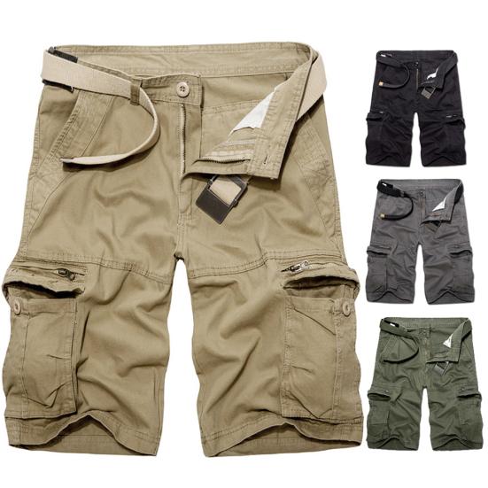 Pantaloni Scurți Cargo Casual pentru Bărbați, Culoare Solidă, Respirabili, cu Buzunare Multiple, Pantaloni Scurți de Plajă