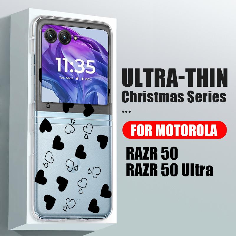 Flower Love Hearts Stars Pattern 2cps Foldable Case for Motorola Razr 50 40 Ultra Shockproof Transparent Hard Pc Slim Case Cover