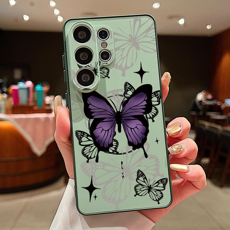 Luxury Colorful Butterfly Pattern Case For Samsung Galaxy S26 Ultra S25 Edge S24 Plus S23 FE S22 A17 A54 A55 A56 A57 5G Magnetic For Magsafe Cover