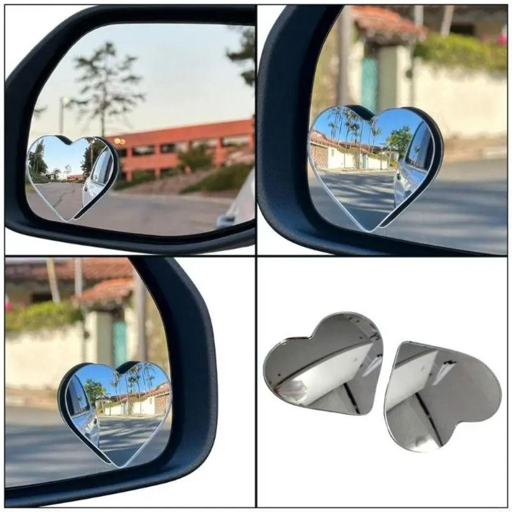 2Pcs Stick-On Blind Spots Mirror Cute Heart Shape Convex Rearview Side Mirror  SUVs
