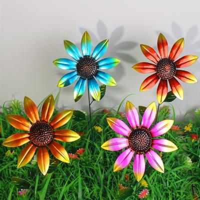 Garden Decoration Stakes, Sunflower, Courtyard Outdoor Wrought Iron Garden Pile Wrought Iron Decoration,Decoration Fake Flower
