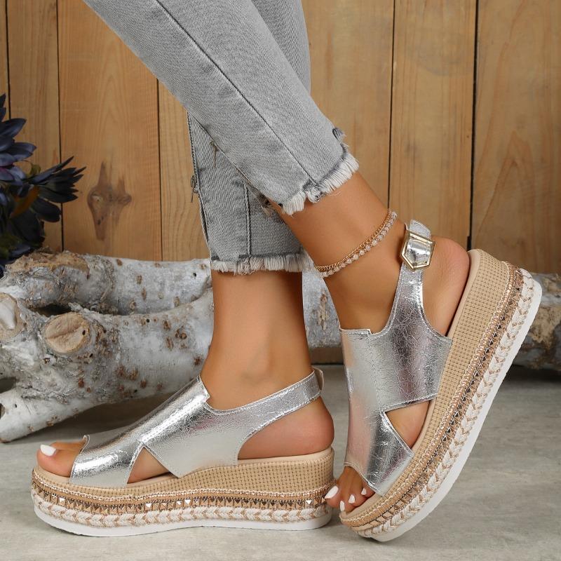 Women's Summer New Round Head Open-toed Muffin Platform Roman Sandals