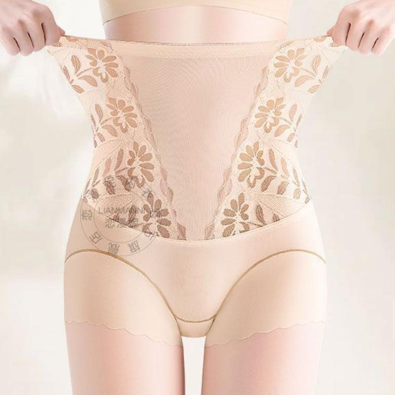 Women's High-Waisted Lace Liner Underwear Anti-Slip Body Shaping Waist Trainer Strong Tummy Control Pants Seamless Butt Lifting Briefs