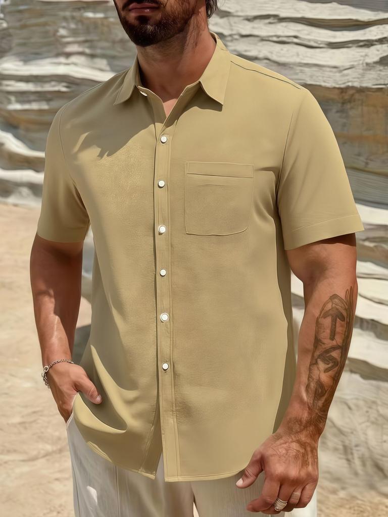 Men's Collared Shirt Pocket Casual Short-sleeved Shirt Versatile T-shirt