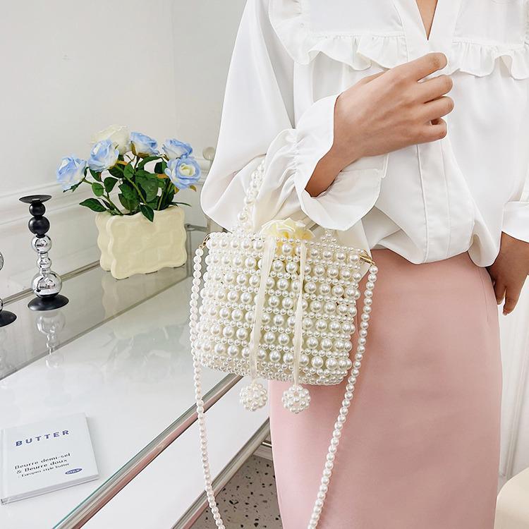 Fairy Pearl Summer Socialite Handmade Woven Beaded Crossbody Handbag