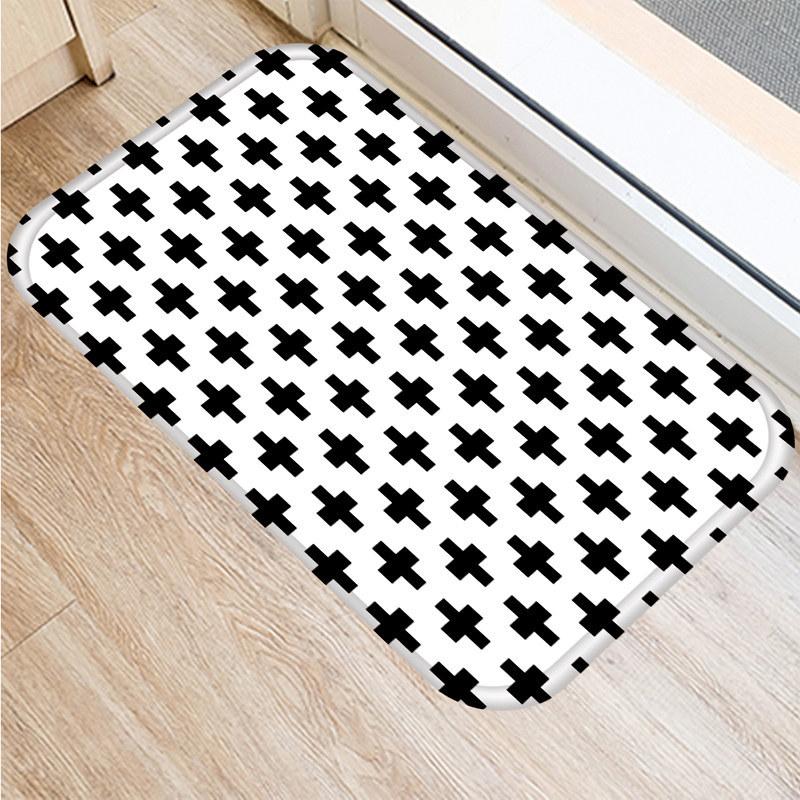 Non-slip Bathroom Door Mat Oil-proof Kitchen Rug Bedroom Living Room Black and White Geometric Print Door Mat
