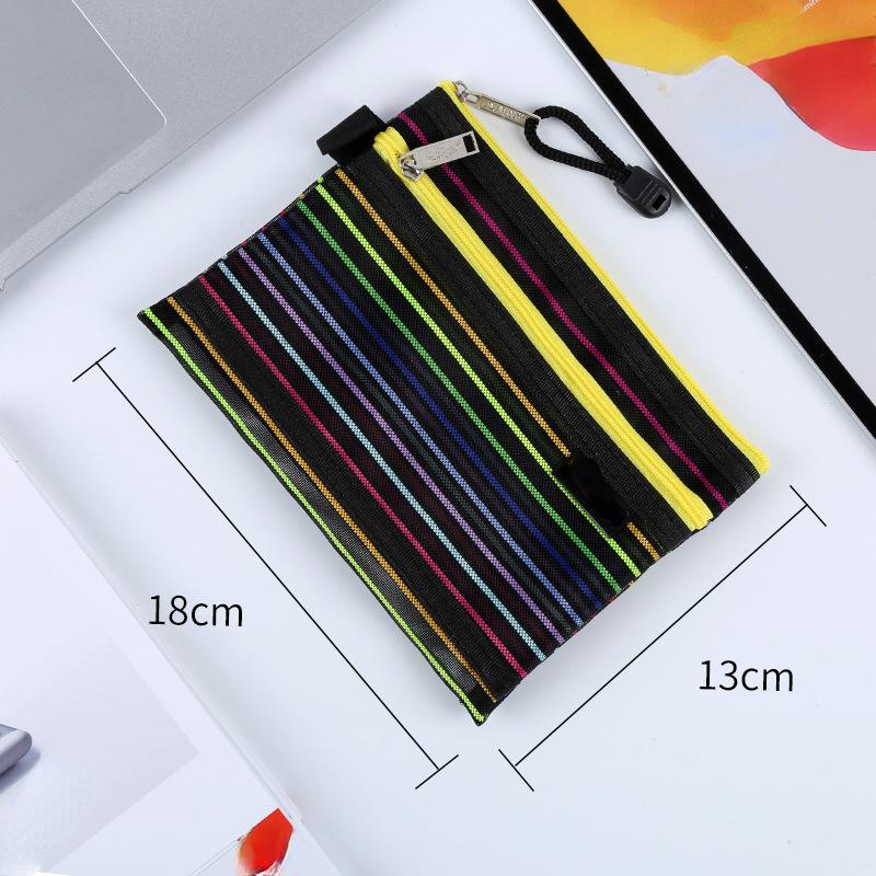 

A6 Барвиста подвійна сітчаста сумка для зберігання Щоденна косметична сумка Косметичка Портативний тримач карток Навушники Органайзер Гаманець для монет чорний