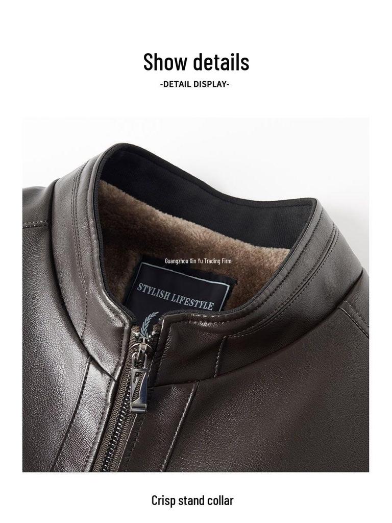 Men's Winter Warm Thickened Leather Jacket for Cycling & Outdoor, Mid-Aged to Dad's Style