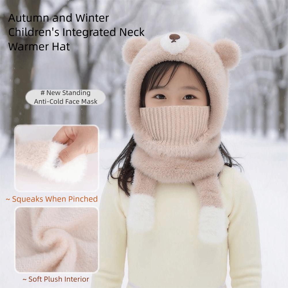 Elastic Kids Snow Beanie Small Bear Kids Woolen Hat Children Pullover Cap for 4-10Years Old