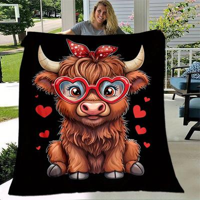 1 Stück. Süße Kuh Herz Brillen Aufdruck Decke - Perfekt für Zuhause, Büro, Außenbereich, Geschenkidee, Geeignet für Alle Jahreszeitenz041723