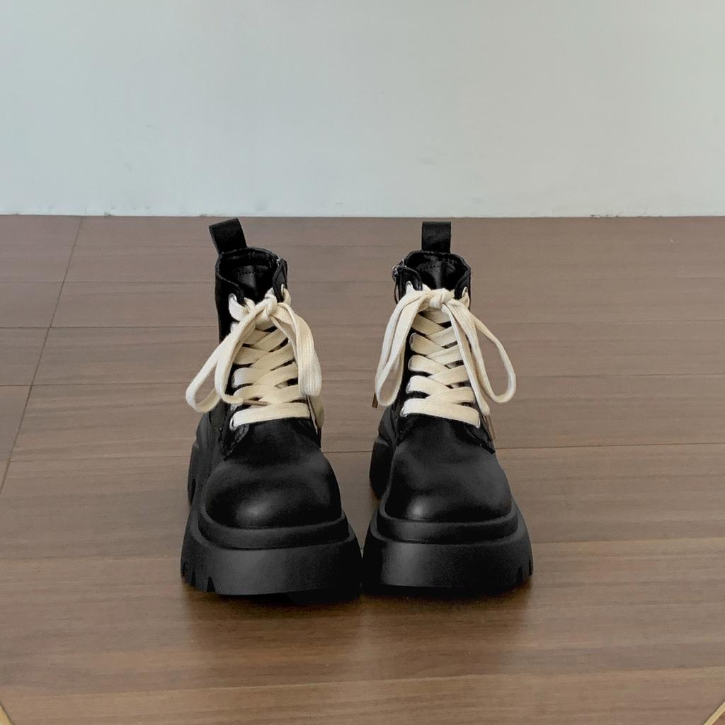 Black British Thick Heel Thick-soled Martin Boots Women's 2025 New Autumn Versatile Height-increasing and Thin Retro Short Boots