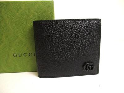 Authentische GG Marmont Schwarzes Leder Bifold Geldbörse Kompakte Geldbörse #a917 Aufbereitet