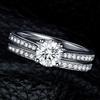 Women Engagement Wedding 2Pcs Ring Set Cubic Zirconia White Silver Plated Rings