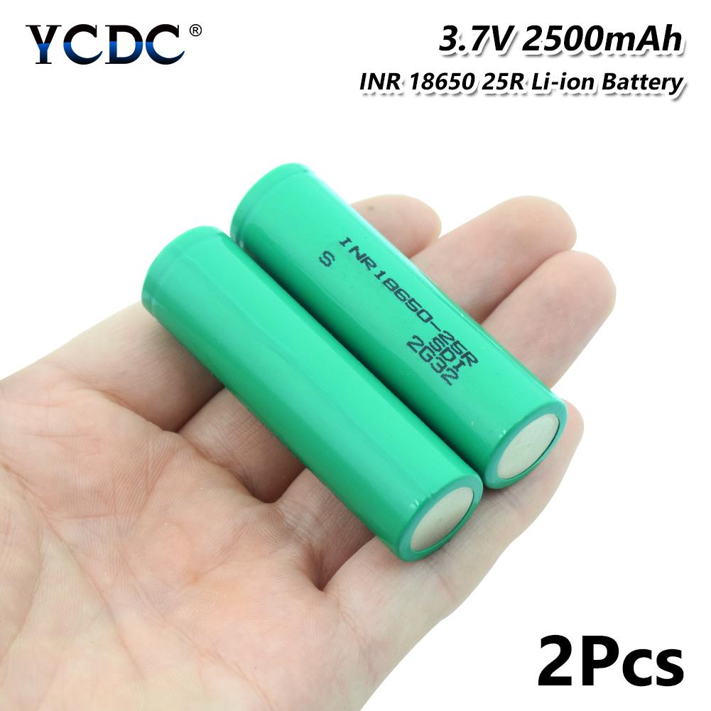 Buy 2Pcs 3.7V 2500mAh High Drain 20A 18650 Rechargeable Battery Flat
