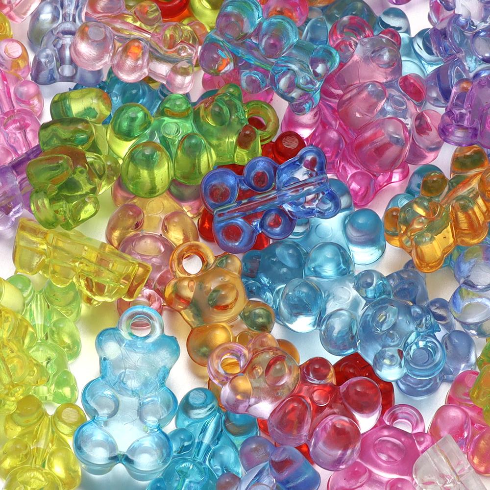 50 sztuk Akrylowy Mini Wisiorek Niedźwiadek Galaretkowe Kolory Przezroczyste Koraliki z Pionowym Otworem Do Ręcznie Robionych Kolczyków Bransoletek Akcesoriów DIY