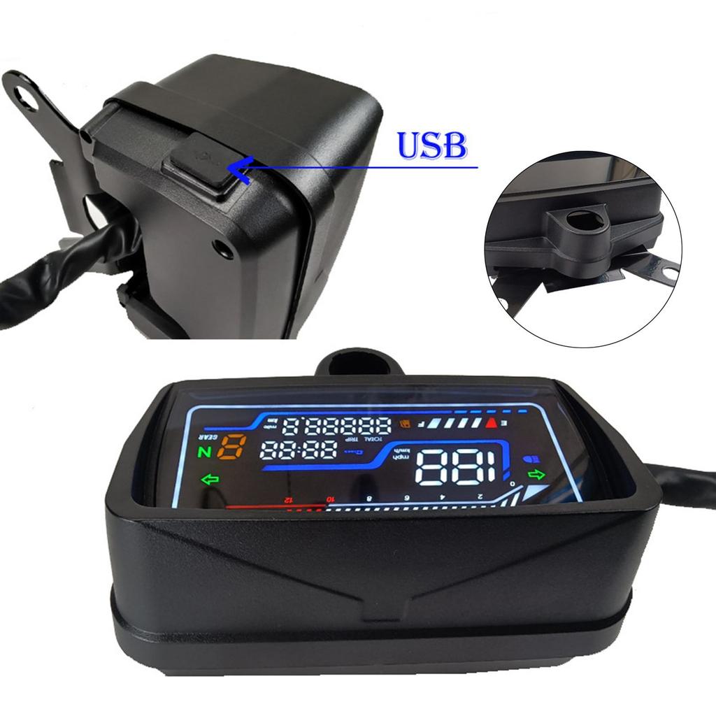 Digital Motorcycle Speedometer Odometer Clock with Gear Display Multifunction Plastic Gauge Dashboard Panel for Universal Bikes