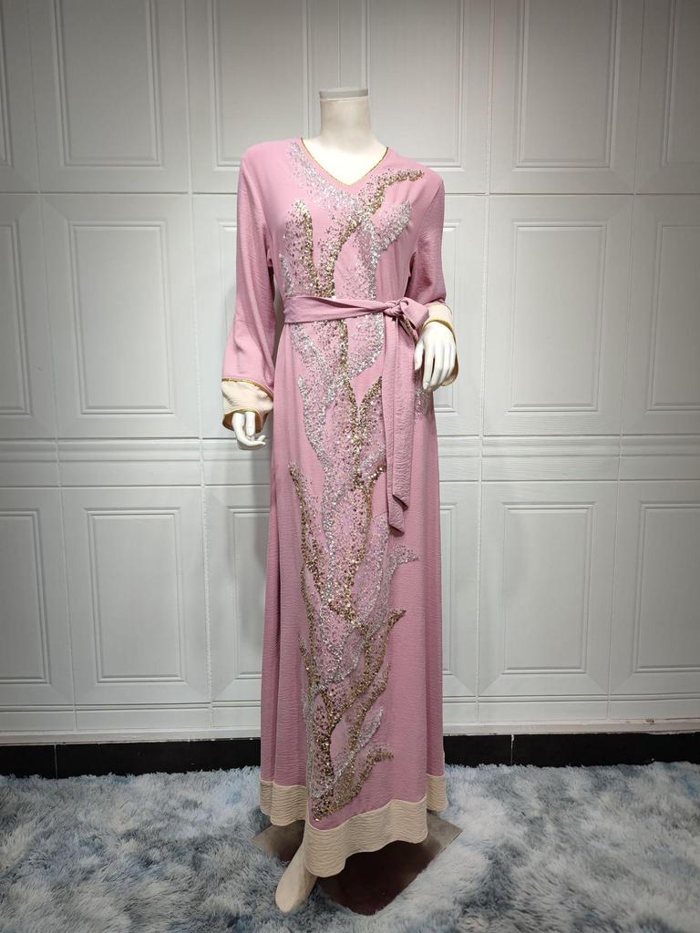 AB330 Sequin Embroidered Abaya: Elegant Middle Eastern Women's Home Leisure Wear