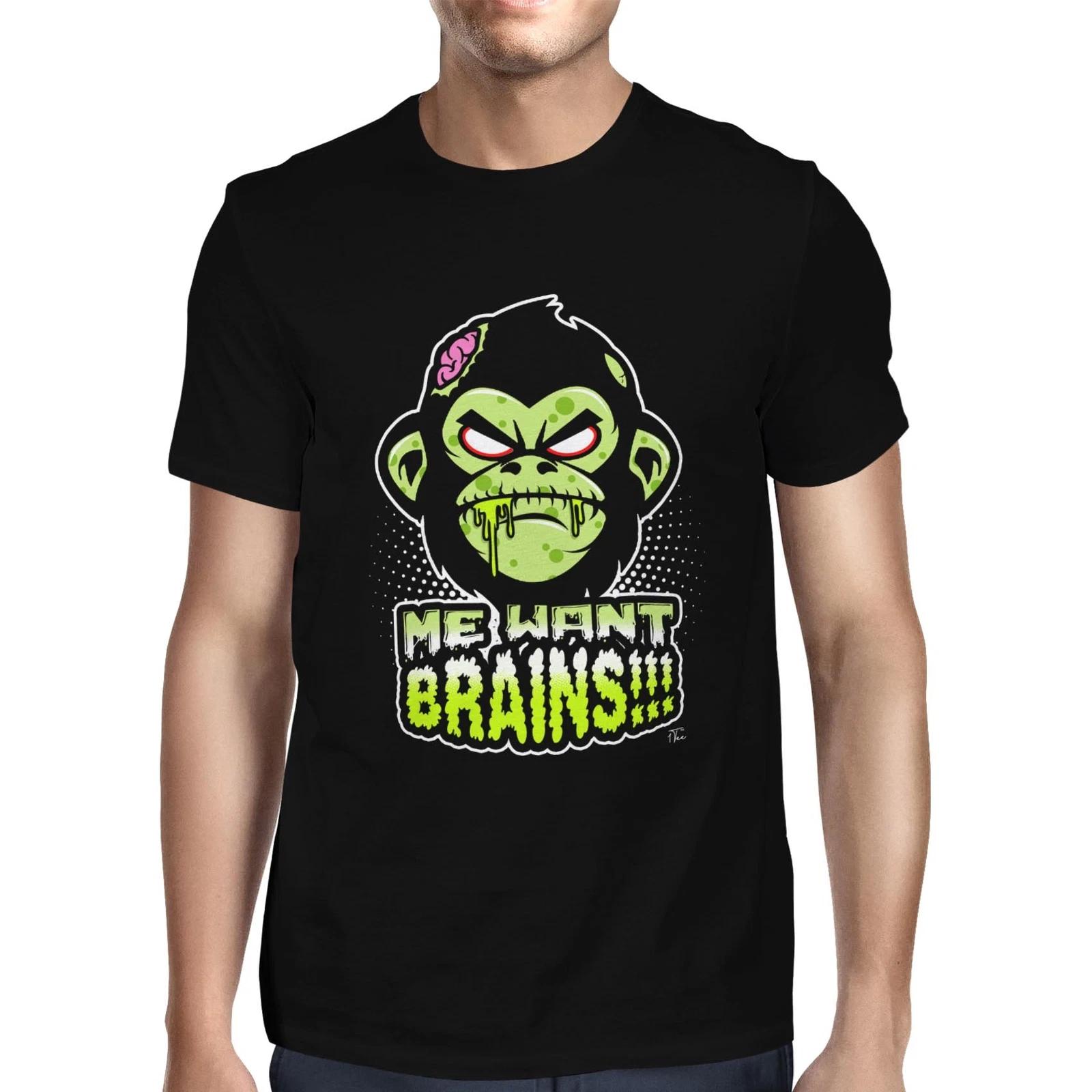 1Tee Mens Zombie Monkey, Me Want Brains T-Shirt XXXXL