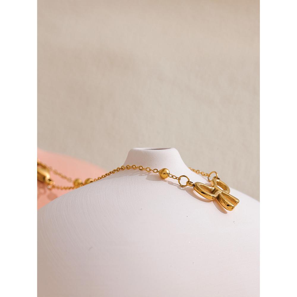 Yhpup Hot Style Golden Stainless Steel Bowknot Bow Chain Bracelet Bangle Water Resistant Metal Statement Fashion Jewelry Gift
