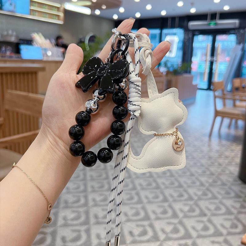 Bag Charm Bag Charms Purse Charms kit Keychains for Women,Cute Leather Cat Pearl bowknot Bag Charm for Accessories Tready