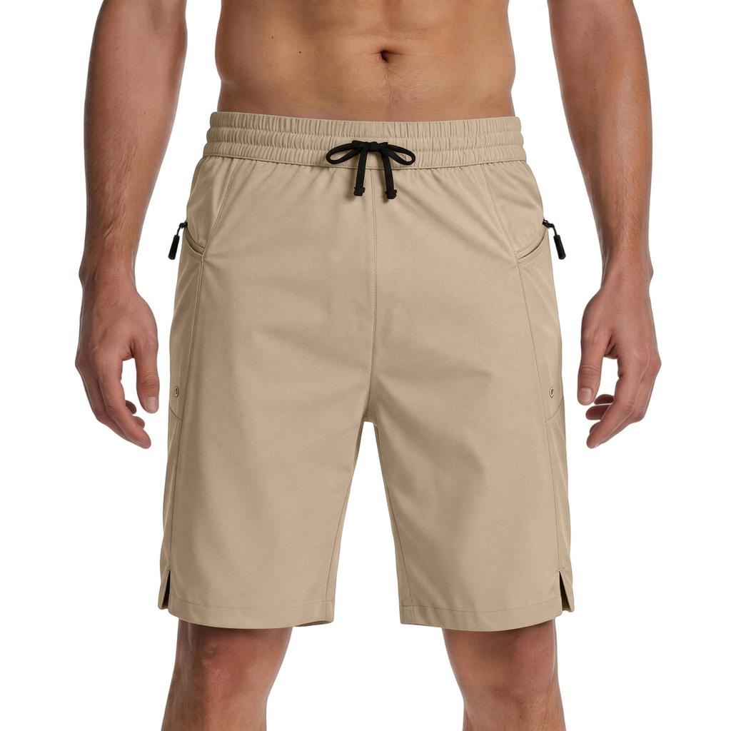 Men's Lightweight Quick Dry Sport Shorts with Zipper Pockets Elastic Waistband Breathable Fabric Casual Five Inch Inseam