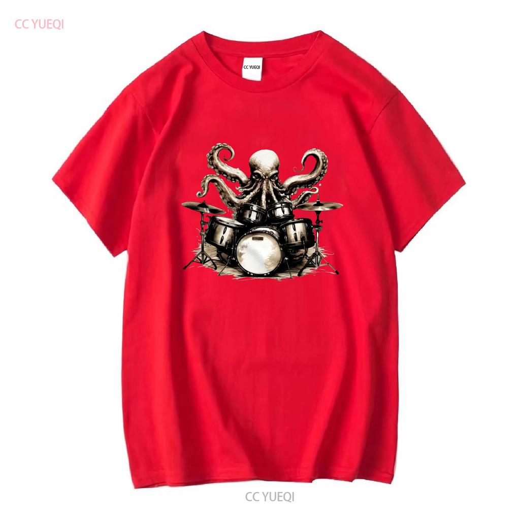 Drum Set Music Octopus Drummer T Shirt Funny Sea Life Animal Humor long or short sleeves vintage Washed fashion Casual