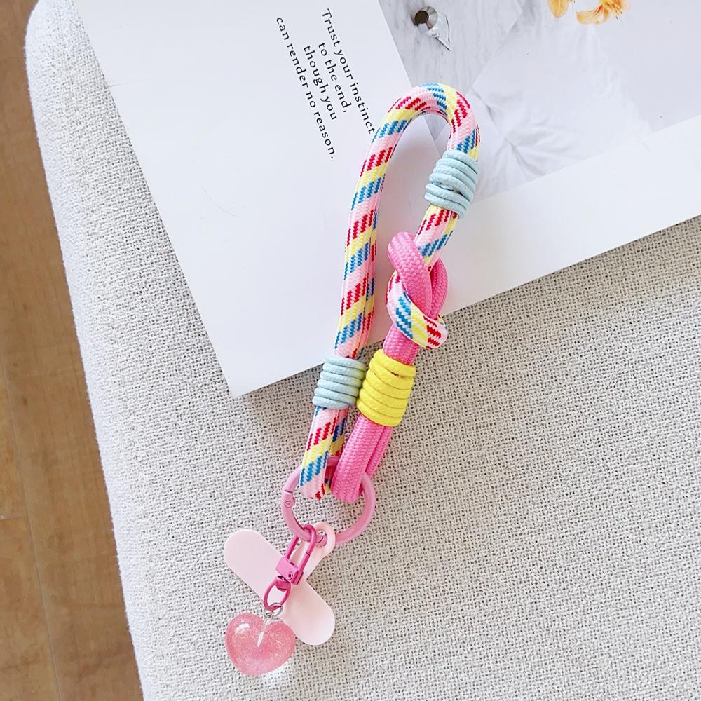 Korea Universal Braided Mobile Phone Lanyard Strap Love pendant Hanging Chain Ring Cord Patch Wrist Strap Cell Phone Detachable