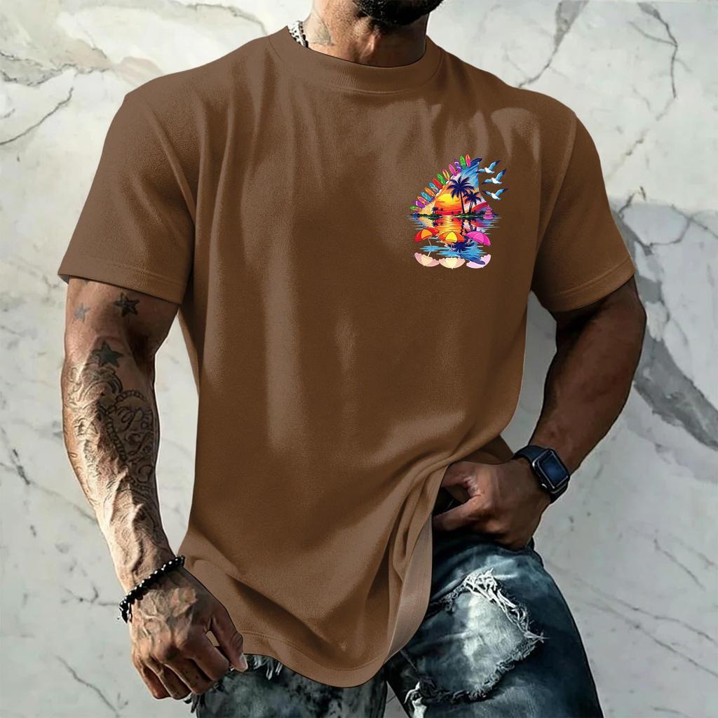 Men's Retro Hawaiian Texture Print Short Sleeve T Shirt Loose Fit Casual Summer Daily Wear Top Soft Fabric Breathable Design