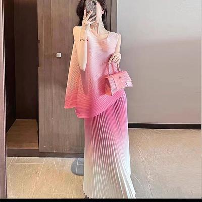 Conjunto de falda plisada rosa para mujer, nuevo estilo de verano, vestido casual de Internet rojo, conjunto de dos piezas