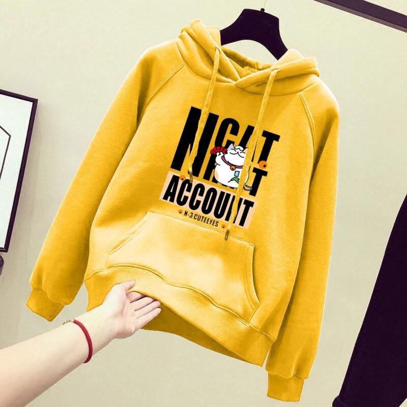 Thick Velvet Sweatshirt for Women Loose Korean Style Autumn Winter Hooded Jacket Fashion Versatile