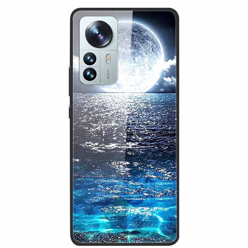 Luxus Hülle für Xiaomi 12T Pro Blumen Gehärtetes Glas Hülle für Xiaomi 12T TPU Stoßfänger Xiaomi 12 T Harte Schwarze Hülle Bunte Capa