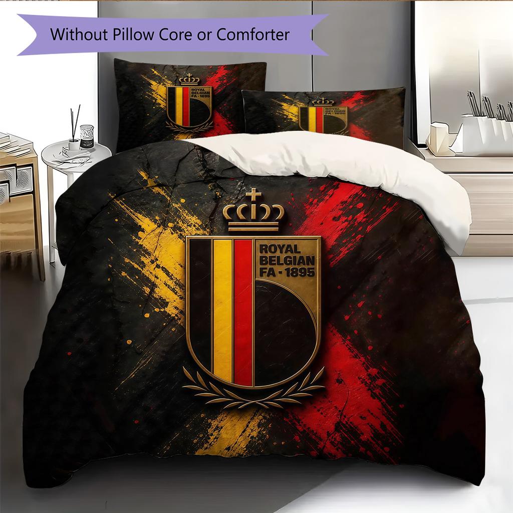 Belgium National Football Team Pattern Bedding Quilt Set  Home Decoration  Gift (1 * Duvet Cover + 2 * Pillowcase  Without Core)