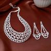 Stylish Round Cut Out Dangle Earrings With Matching Pendant Necklace Set Copper And Rhinestones Clavicle Chain Set