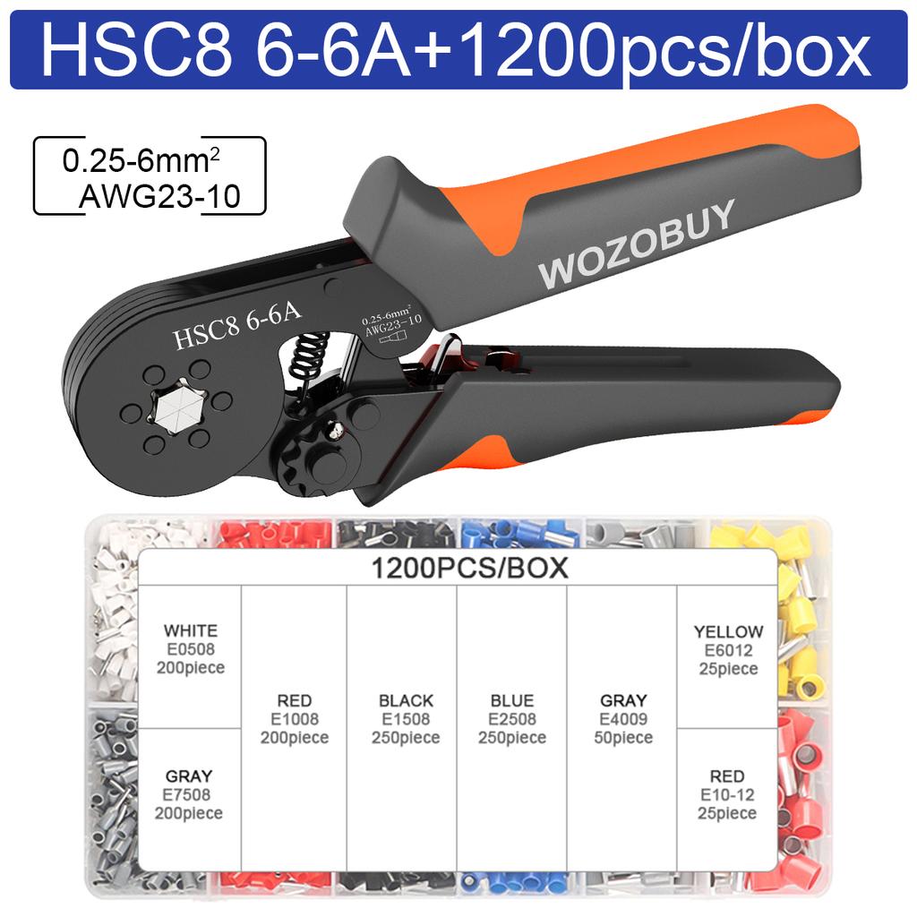 Ferrule Crimping Tool Kit, Self-adjustable Wire Ferrule Crimper Plier Set with 1200pcs Wire Terminals Wire Ends Ferrules