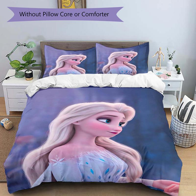 3pcs Princess Elsa Quilt Cover Set (1 Quilt Cover + 2 Pillowcases Without Pillow Core), High-Definition Printing for Home and Dormitory.S086