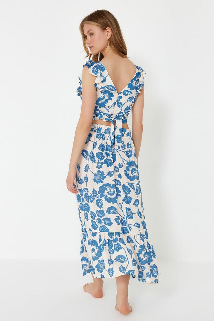 Women's Style Bottom-Top Set Clothes Floral Patterned Woven Flounce Blouse Skirt Set