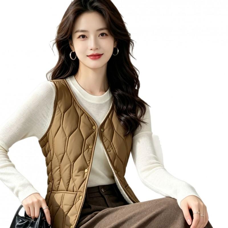 Womens Short Puffer Vest 2026 Fall Winter V-Neck Quilted Sleeveless Warm Layering Top Plus Size